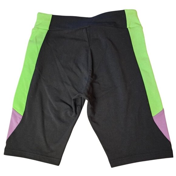 Puma Colorblock Biker Shorts XS Black Pink Green Stretch Activewear - Picture 2 of 3